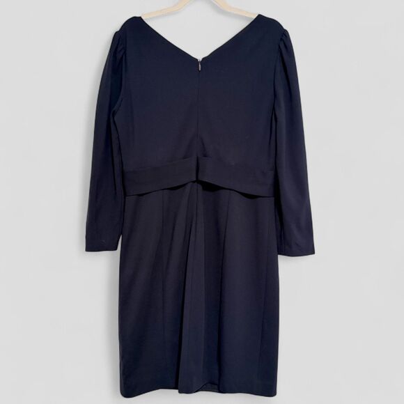 Elie Tahari Zoe Sheath Long Sleeve V-neck Form Fitting Dress Dark Blue Size 12 - Picture 2 of 9